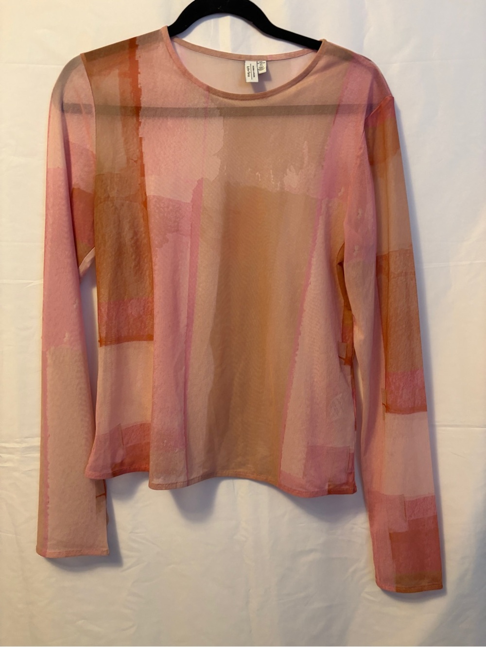 & Other Stories Sheer Pink and Brown Watercolor Long-Sleeve Top